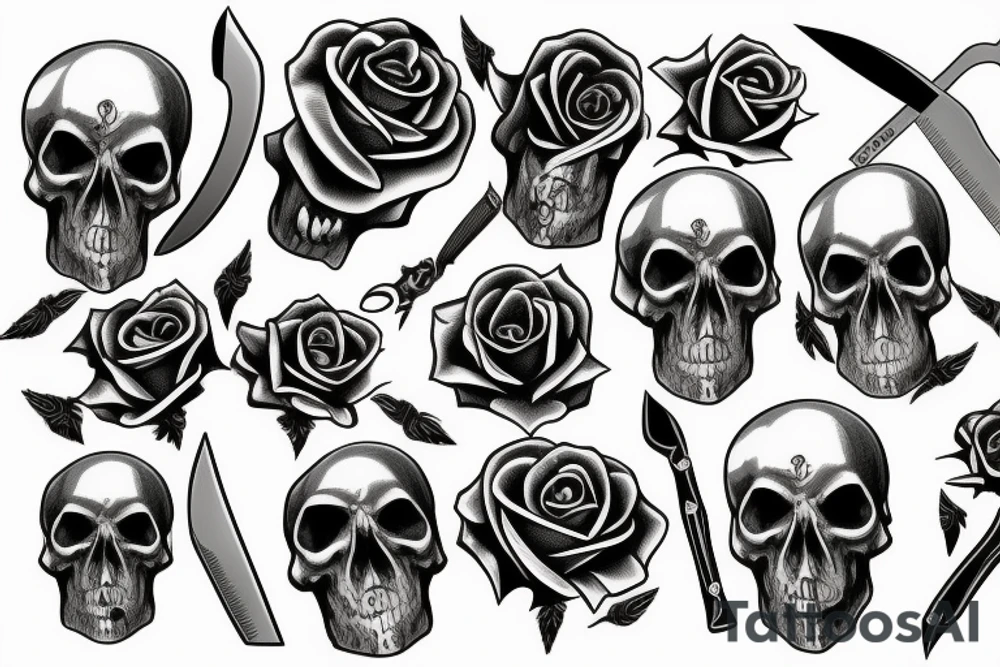 knife, skull, rose tattoo idea