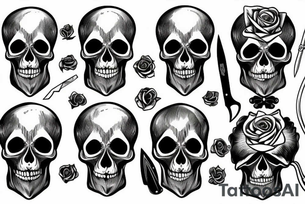 knife, skull, rose tattoo idea