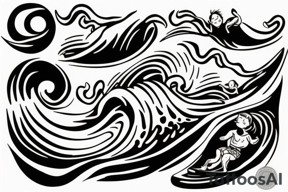 baby surfing wave tattoo idea