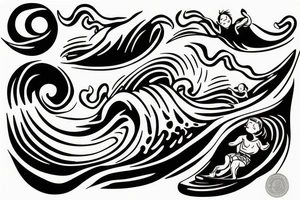 baby surfing wave tattoo idea