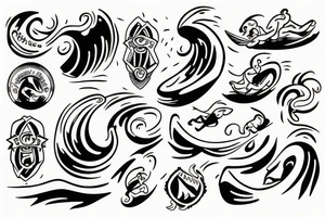 baby surfing wave tattoo idea