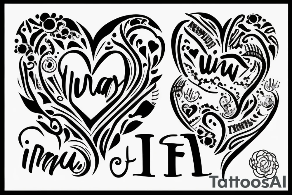 A heart with the words “Ifunanya” and “Tari” tattoo idea