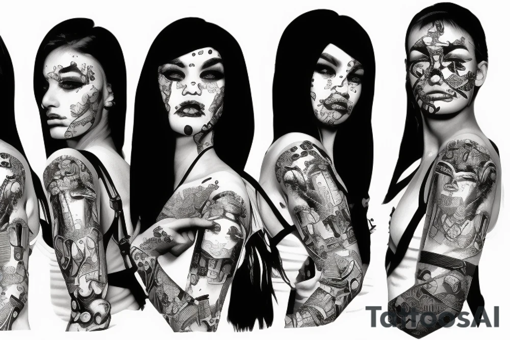 mfemale soldier with many weapons tattoo idea