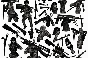 mfemale soldier with many weapons tattoo idea