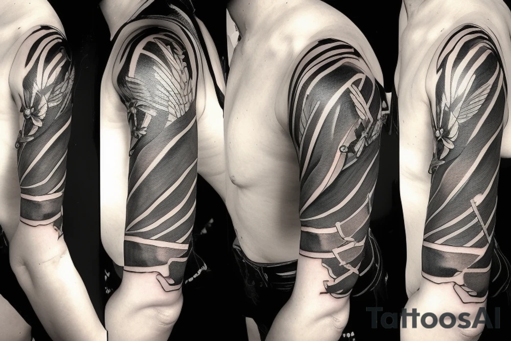 female soldier with many weapons tattoo idea