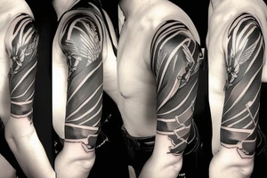 female soldier with many weapons tattoo idea