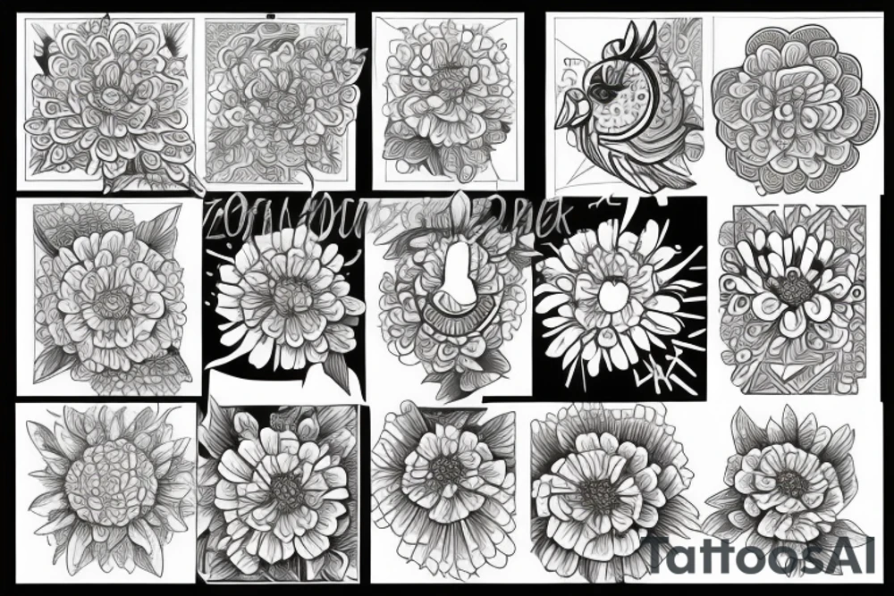 bird set free, zinnias, sunshine, aquarius tattoo idea