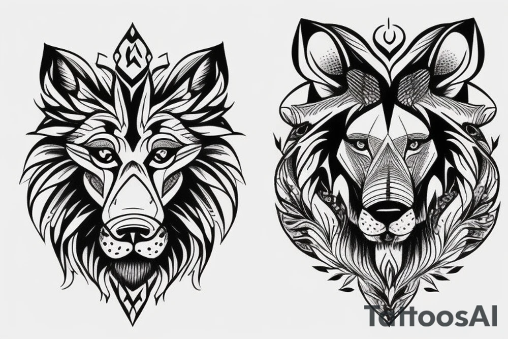Lion, wolf, elephant,deer tattoo idea