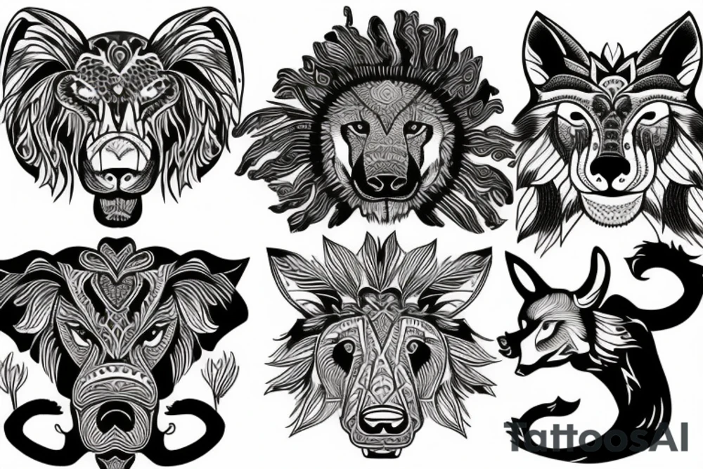 Lion, wolf, elephant,deer tattoo idea
