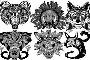 Lion, wolf, elephant,deer tattoo idea