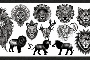 Lion, wolf, elephant, deer in one tatoo tattoo idea