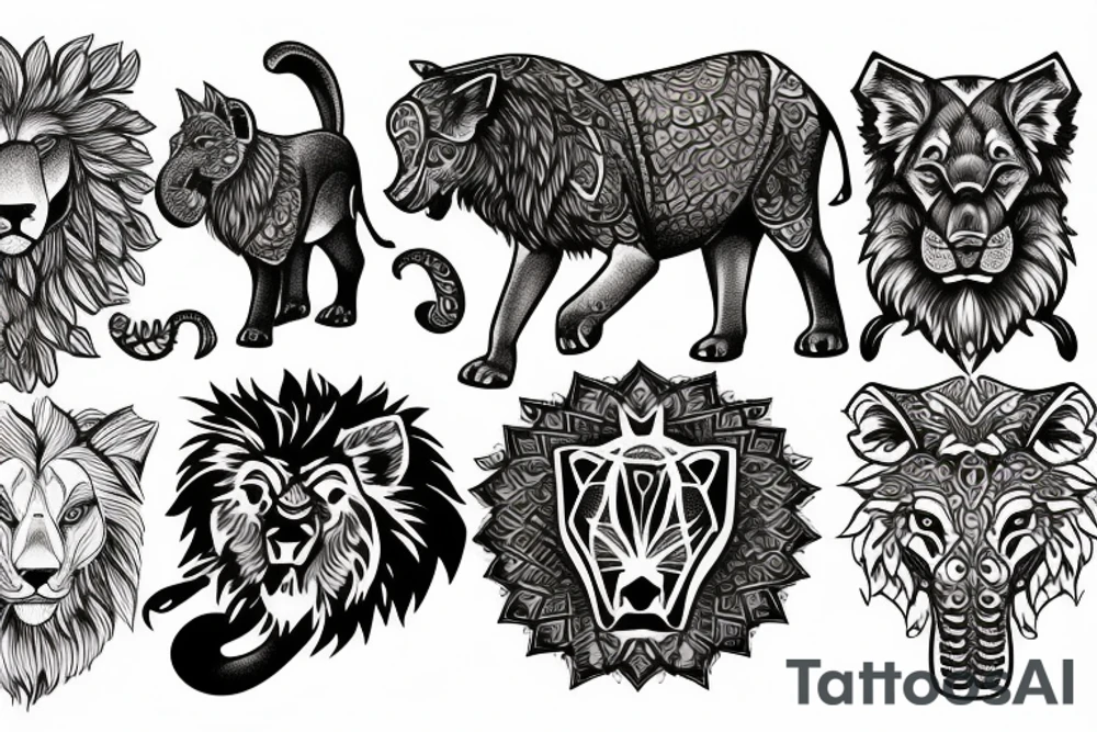 Lion, wolf, elephant, deer in one tatoo tattoo idea