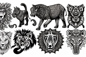 Lion, wolf, elephant, deer in one tatoo tattoo idea