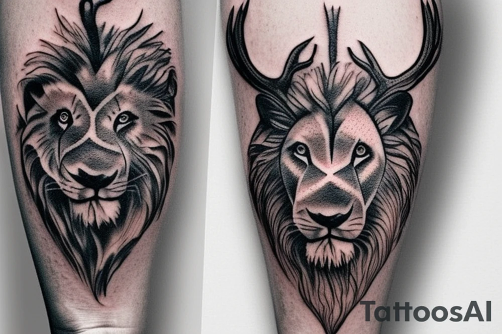 Lion, wolf, elephant, deer in one tatoo tattoo idea