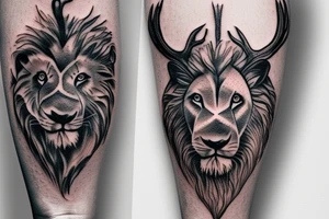 Lion, wolf, elephant, deer in one tatoo tattoo idea