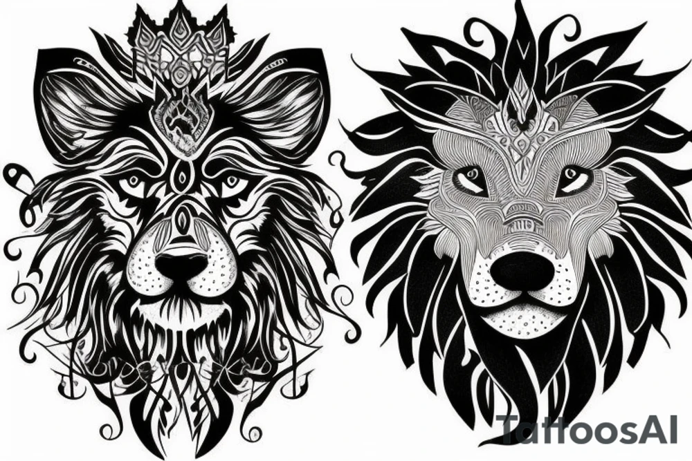 Lion, wolf, elephant, deer in one tatoo tattoo idea