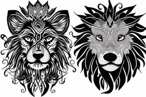 Lion, wolf, elephant, deer in one tatoo tattoo idea