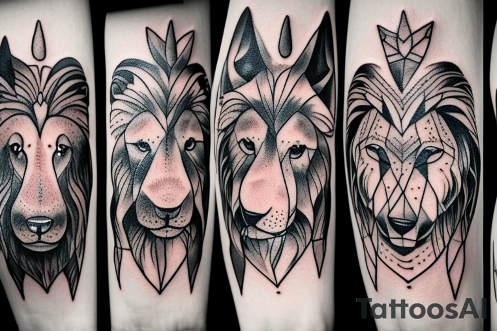 Lion, wolf, elephant, deer in one tatoo tattoo idea