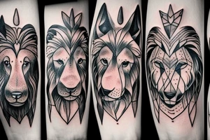 Lion, wolf, elephant, deer in one tatoo tattoo idea