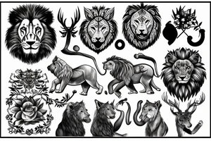 Lion, wolf, elephant, deer in one tatoo tattoo idea