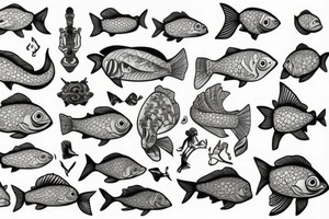 fish on scale statue tattoo idea