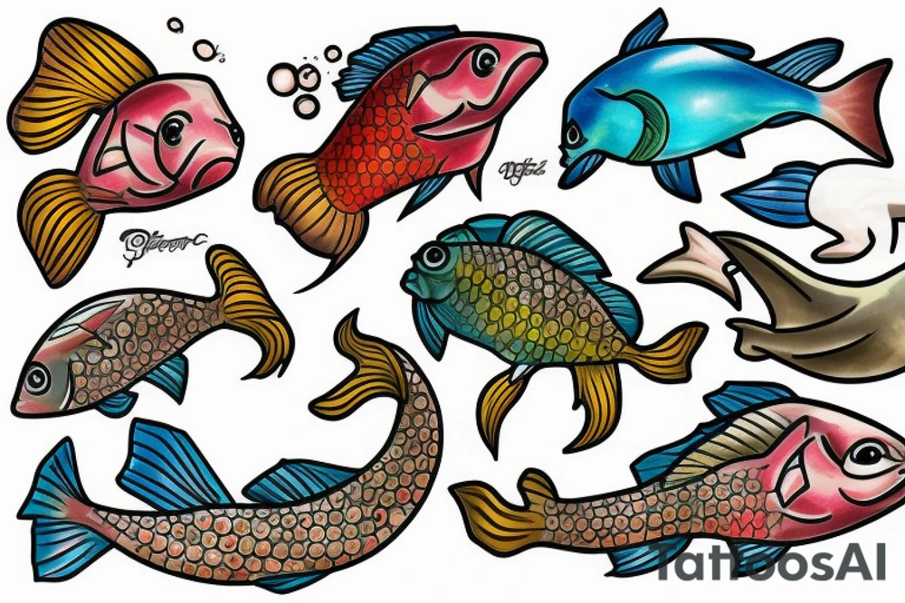 fish on scale statue tattoo idea