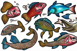 fish on scale statue tattoo idea