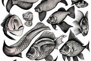 fish on scale statue tattoo idea