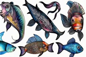 fish on scale statue tattoo idea