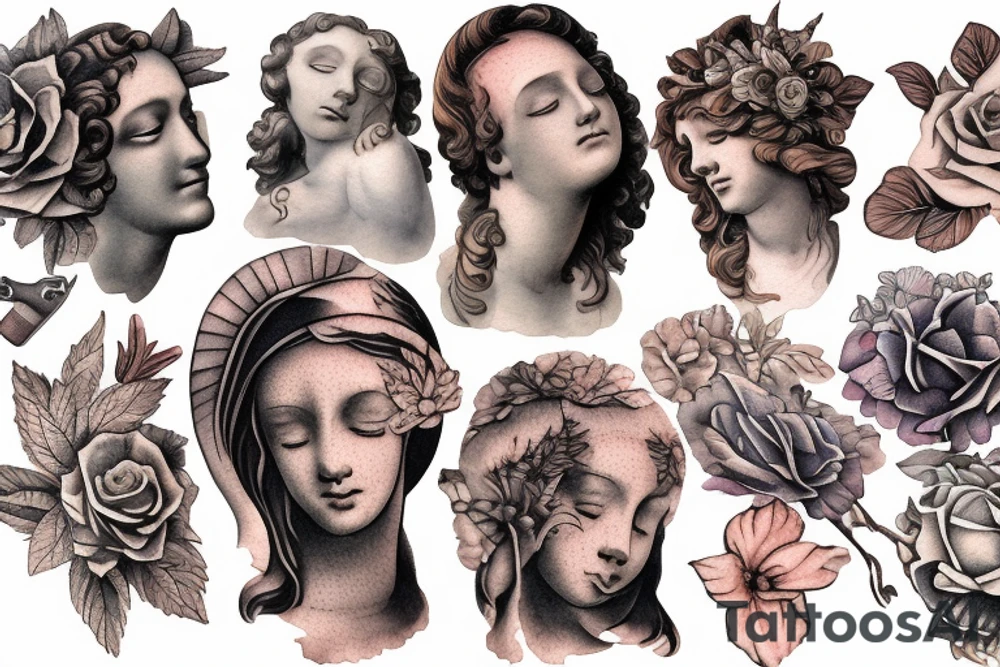 renaissance statue hushing eyes xed out tattoo idea