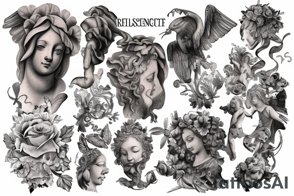 renaissance statue hushing eyes xed out tattoo idea