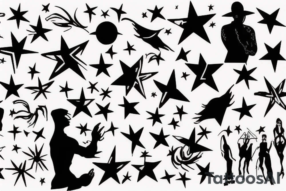 silhouette of a man, in the background stars and lines tattoo idea