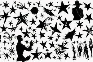 silhouette of a man, in the background stars and lines tattoo idea