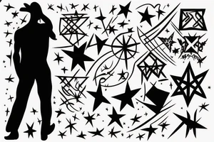 silhouette of a man, in the background stars and lines tattoo idea