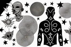 silhouette of a man, in the background stars and lines tattoo idea
