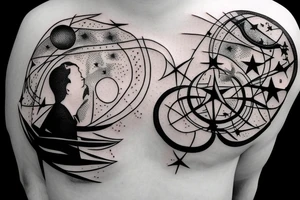 silhouette of a man, in the background stars and lines tattoo idea