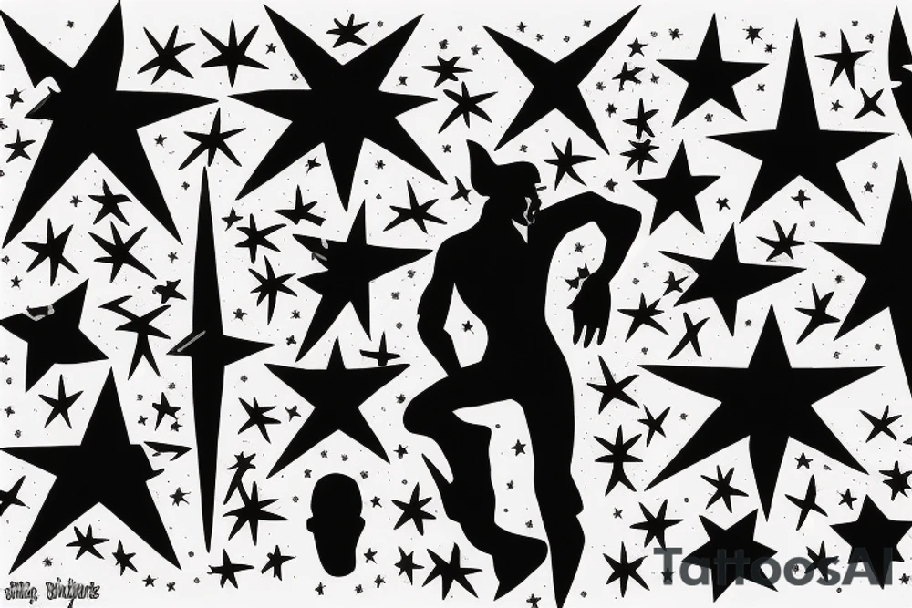 silhouette of a man, in the background stars and lines tattoo idea