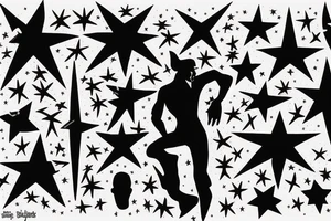 silhouette of a man, in the background stars and lines tattoo idea