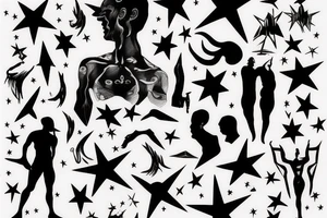 silhouette of a man, in the background stars and lines tattoo idea
