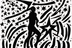 silhouette of a man, in the background stars and lines tattoo idea