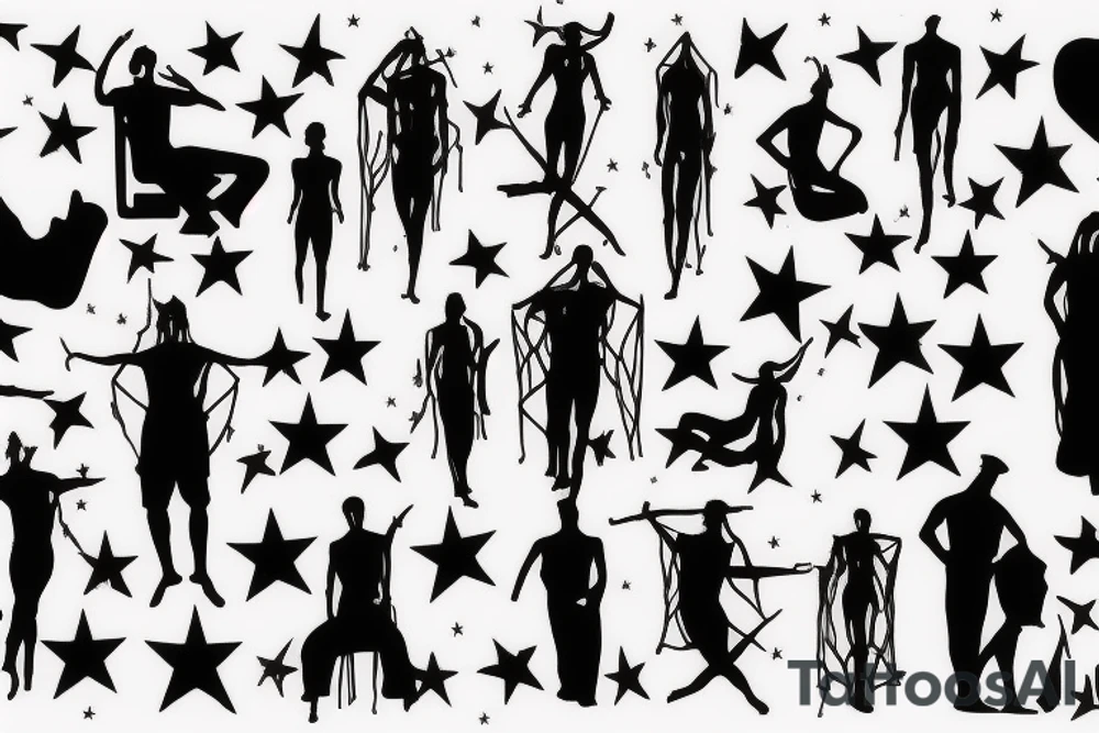 silhouette of a man, in the background stars and lines tattoo idea