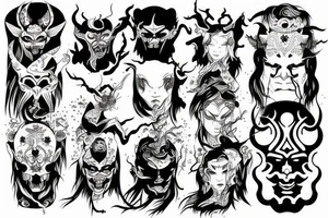 Half nordic ans half japanese demon head tattoo idea