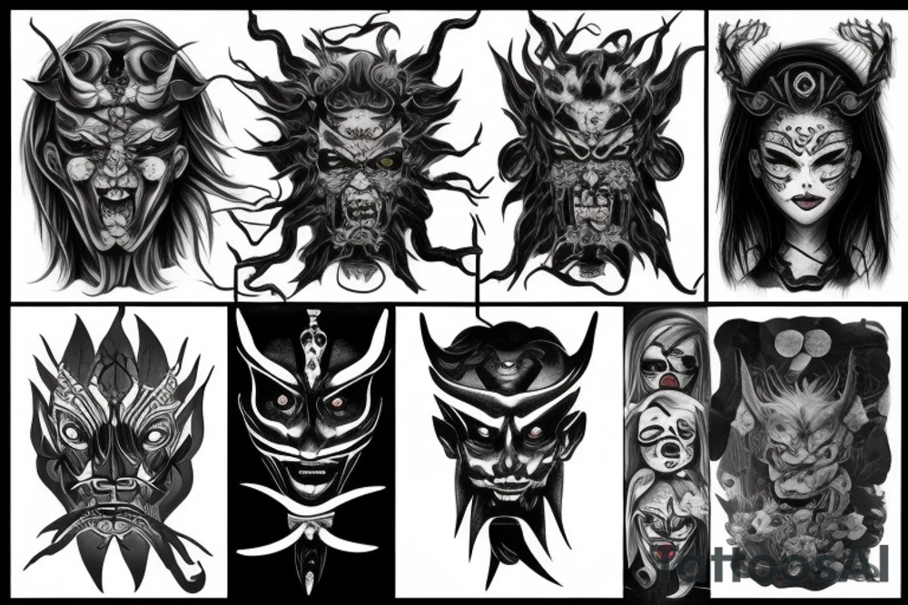 Half nordic ans half japanese demon head tattoo idea