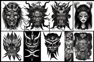 Half nordic ans half japanese demon head tattoo idea
