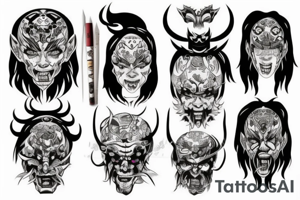 Half nordic ans half japanese demon head tattoo idea