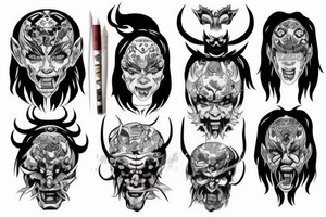Half nordic ans half japanese demon head tattoo idea