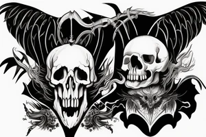 Raven skull with horns and smoke background tattoo idea