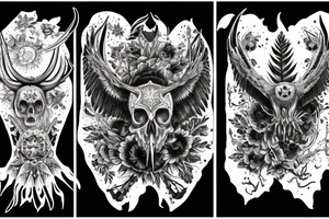 Raven skull with horns and tattoo idea