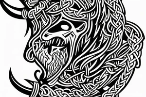 draw a viking walking away from his back with a viking wolf's head above it tattoo idea