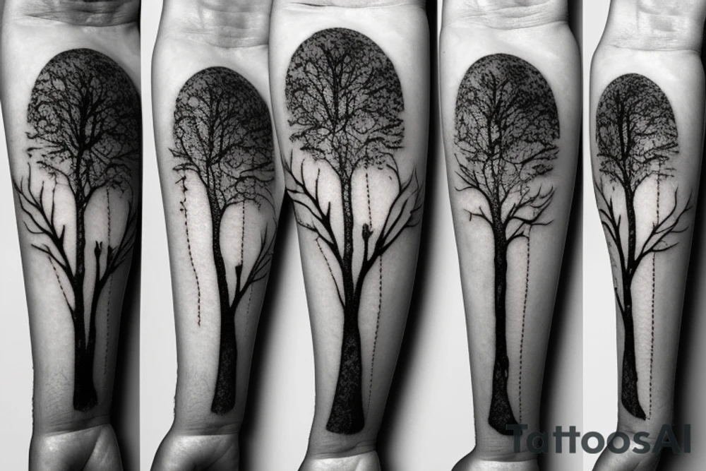 Broken sandglass with tree roots tattoo idea
